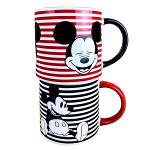 Dusney Mickey Mouse Striped Ceramic Mugs, Set of 2 Graphic Black Red Cups